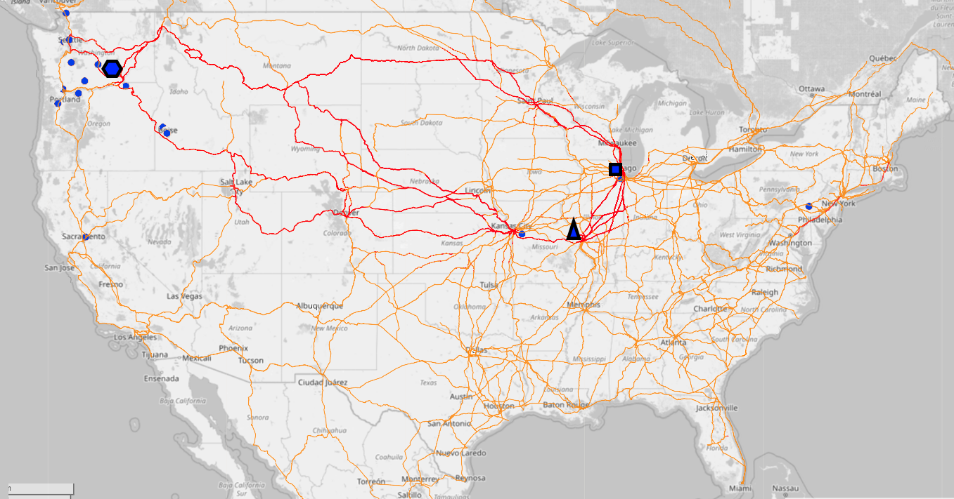 Sightings with rails highlighted